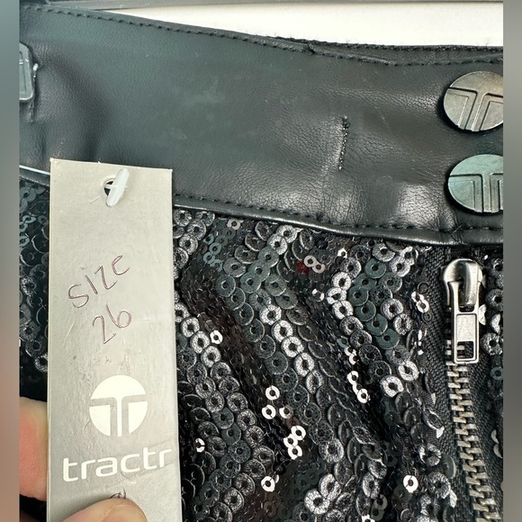 Evening black skirt leather and sequin, lined, size 4 (S) approx 26", NWT - Picture 8 of 11